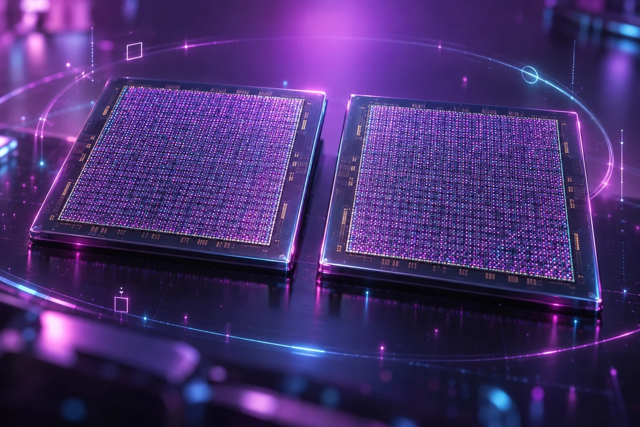 2枚の半導体チップが並び、どちらも細かな光点がほぼ同じ密度で散らばっている