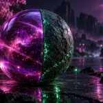 1つの球体が中央で割れ、前半分と後ろ半分が別の材質でできている